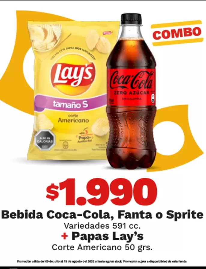 Lay's - Bebida Coca-Cola, Fanta O Sprite + Papas
