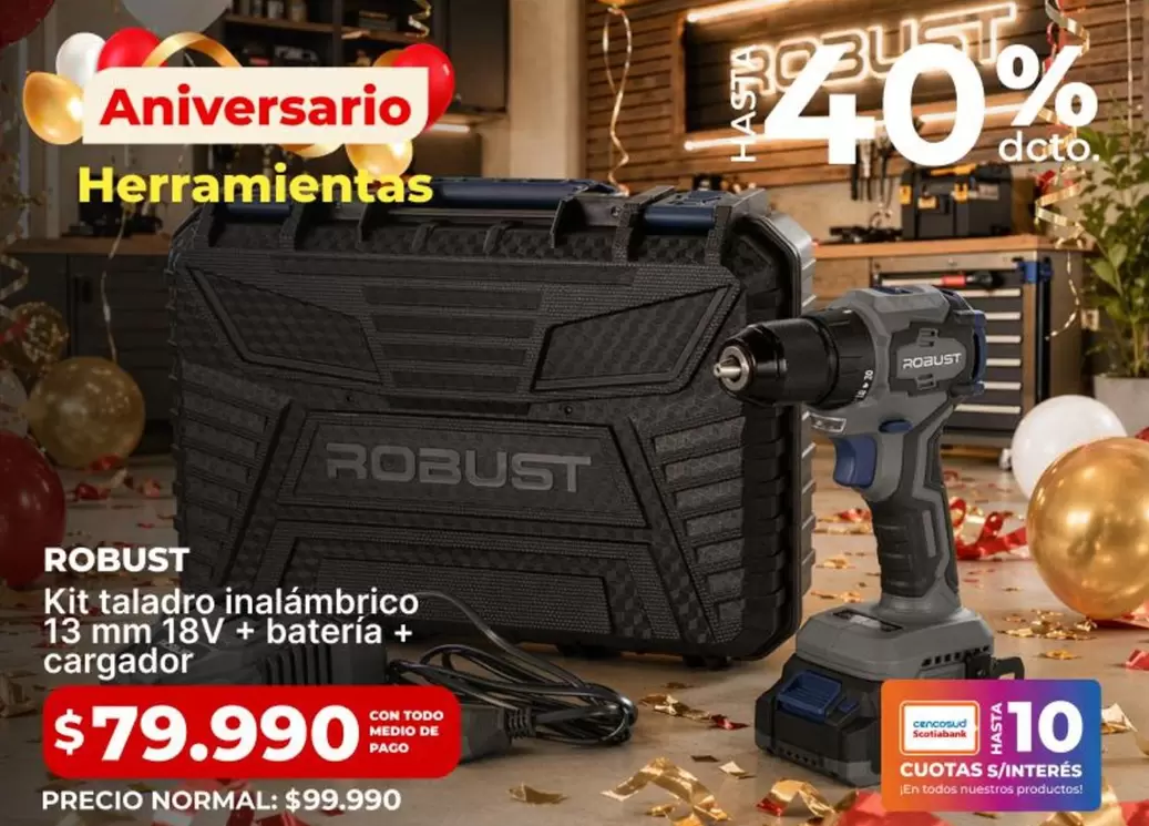 Robust - Kit Taladro Inalámbrico 13 Mm + Bateria + Cargador