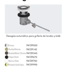 Gold - Desague Automático Para Griferia De Lavabo Y Bide