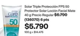 Care+ - Solar Triple Protección Fps 50 Protector Solar Locion Facial Mate