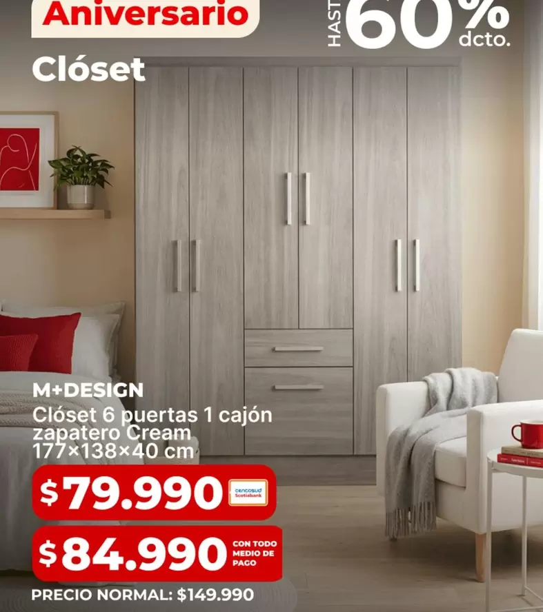 Closet 6 Puertas 1 Cajon Zapatero Cream