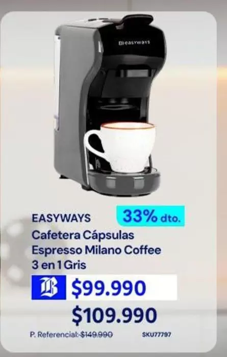 Easyways - Cafetera Capsulas Espresso Milano Coffee 3 En 1 Gris