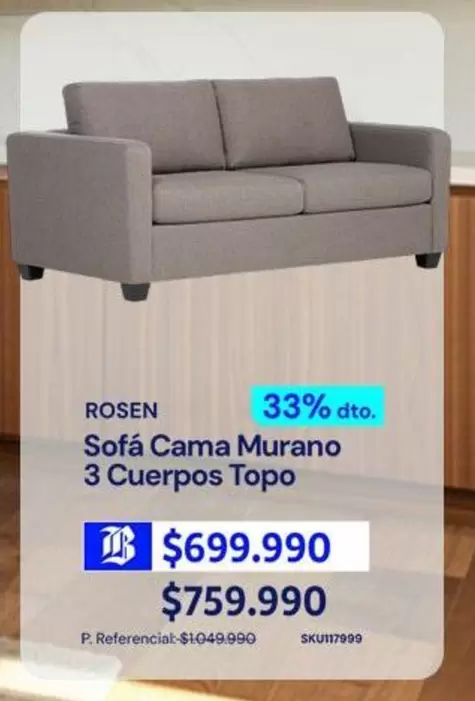 Rosen - Sofa Cama Murano 3 Cuerpos Topo
