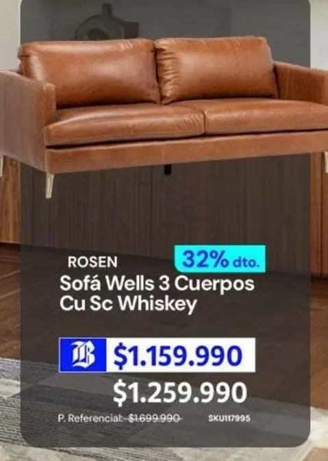 Rosen - Sofa Wells 3 Cuerpos Cu Sc Whiskey