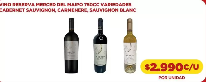 Carmenere - Vino Reserva Merced Del Maipo Variedades Cabernet Sauvignon, , Sauvignon Blanc