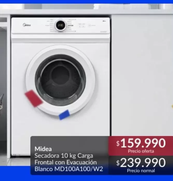 Midea - Secadora 10 Kg Carga Frontal Con Evacuación Blanco MD100A100/W2