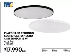 Plafon Led Redondo Sobrepuesto Negro Con Sensor 18 W