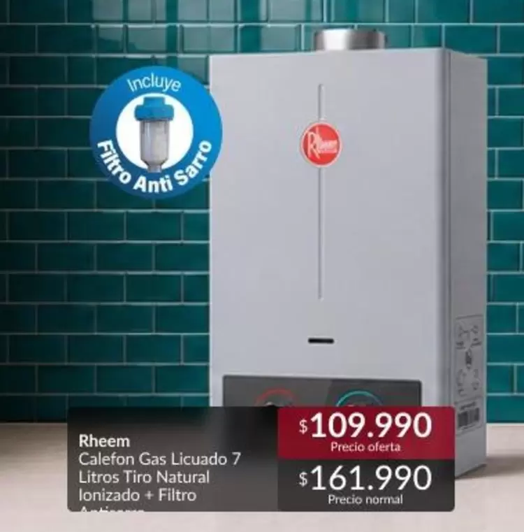 Rheem - Calefon Gas Licuado 7 Litros Litro Natural