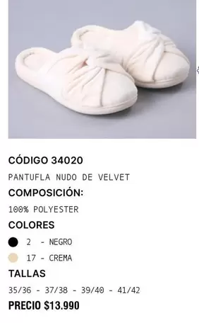 Código 34020 Pantufla Nudo De Velvet