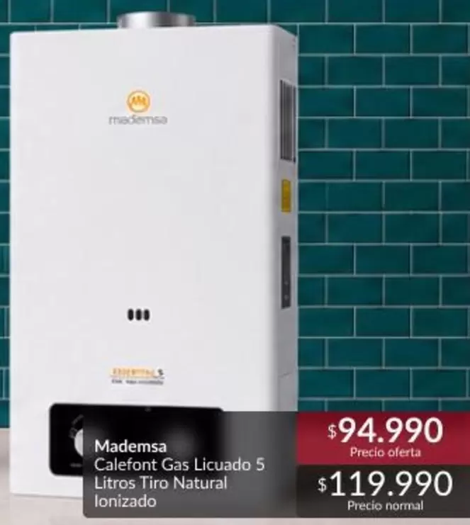Mademsa - Calefont Gas Licuado 5 Litros Tiro Natural Lonzado