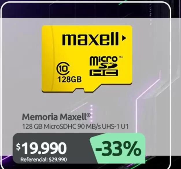 Maxell - Memoria 128 Gb Microsdhc 90 Mb/s Uhs-1 U 1