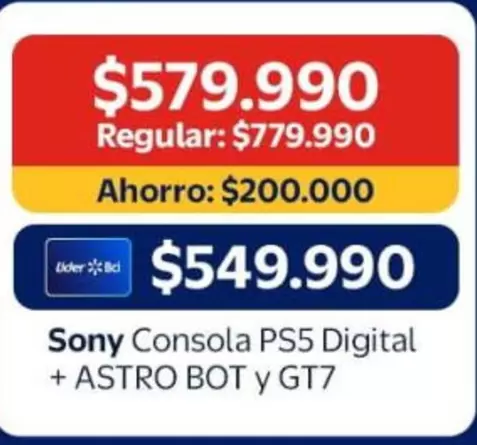 Lider - Consola PS5 Digital + Astro Bot Y GT7