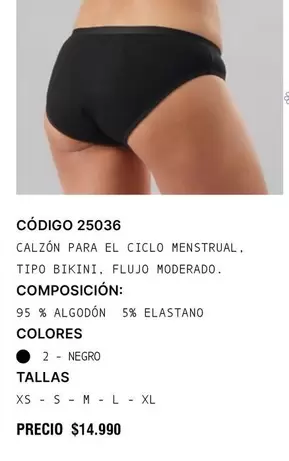 Colgón Rela El Ciclo Menstrual, Tipo Bikini, Flujo Mordeado, Composicion
