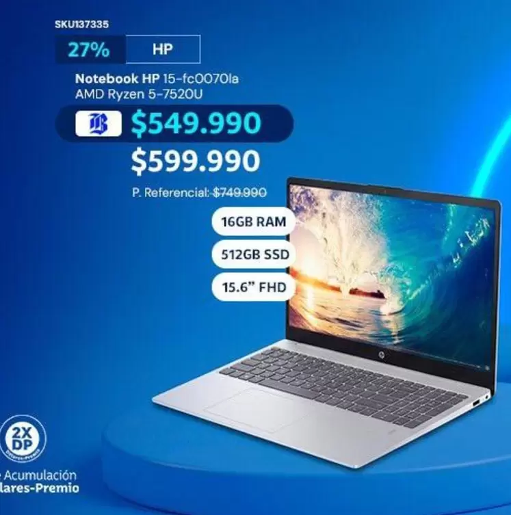 HP - Notebook 15-fc00070la Amd Ryzen 5-752ou