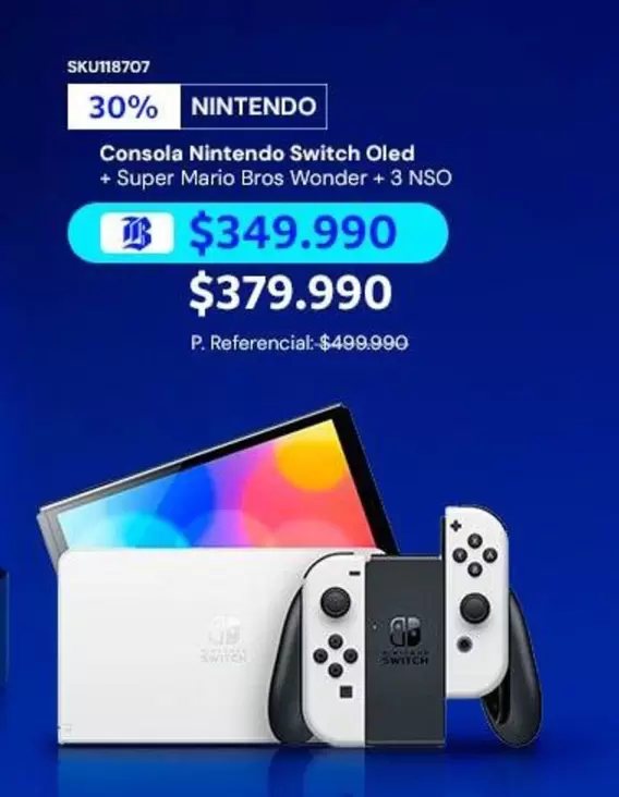 Consola Switch Oled + Super Mario Bros Wonder + 3 Nso