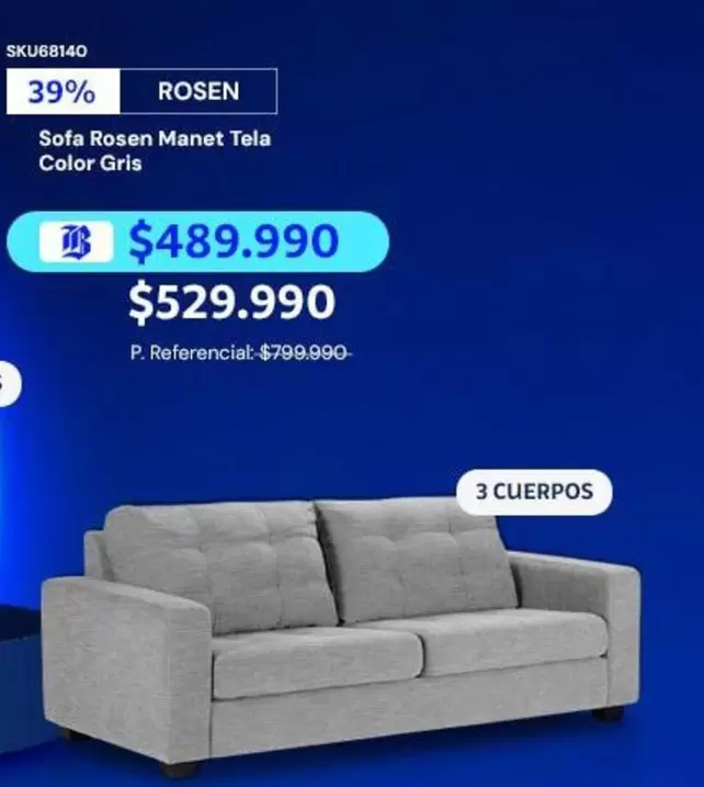 Rosen - Sofa Manet Tela Color Gris