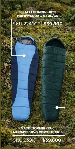 Saco Dormir - 10 C Mummy500kg Azul/ Gris