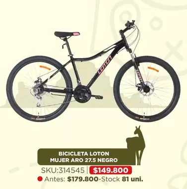 Bicicleta Loton Mujer Aro 27.5 Negro
