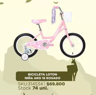 Bicicleta Loton Niña Aro 16 Rosado