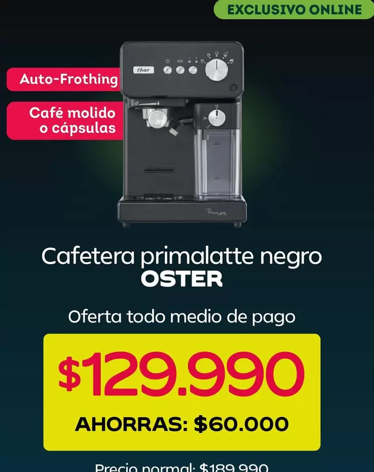 Oster - Cafetera primalatte negro