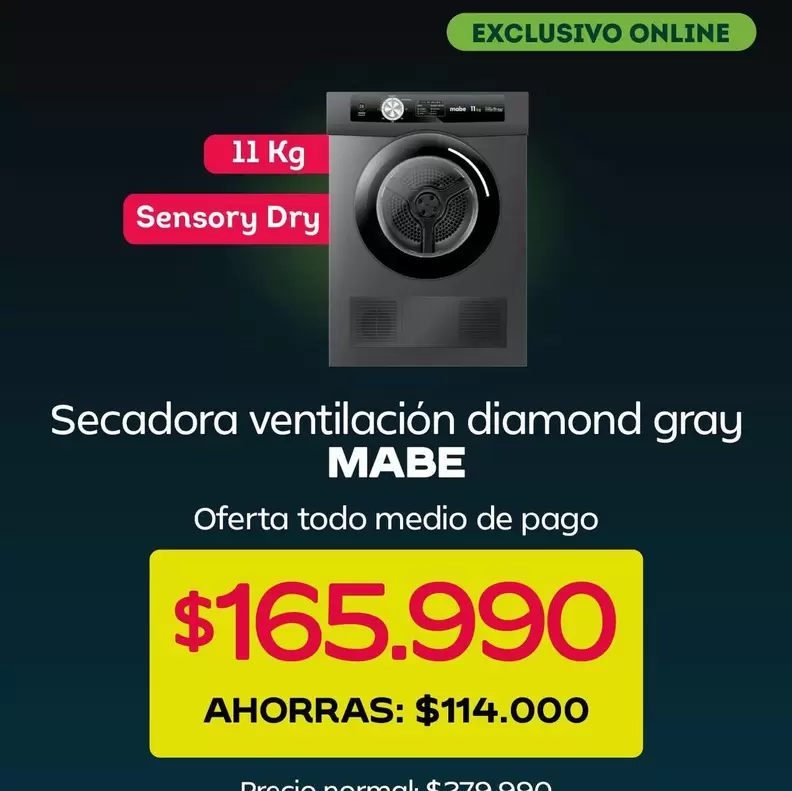 Mabe - Secadora Ventilacion Diamond Gray