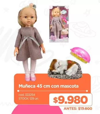 Muñeca 45 Cm Con Mascota