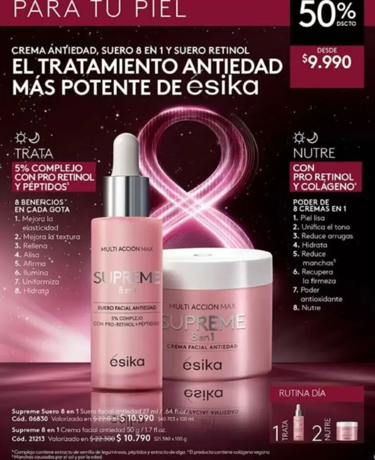 Supreme - Crema Antiedad, Suero 8 En 1 Y Suero Retinol El Tratamiento Antiedad Mas Potente De Esika
