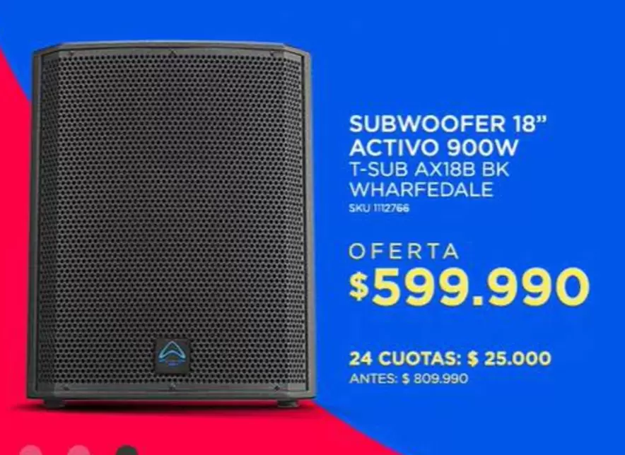 Whirlpool - Subwoofer 18" Activo 900w T-sub AX18B BK