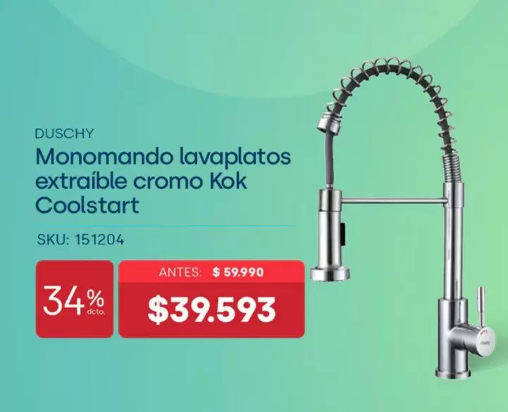 Monomando Lavaplatos Extraible Cromo Kok Coolstart