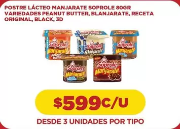 Soprole - Postre Lacteo Manjarate 80gr Variedaddes Peanut Butter, Blanjarate, Receta Original, Black