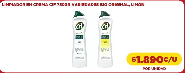 Cif - Limpiador En Crema 750gr Variedades Bio Original, Limón