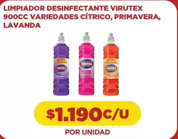 Virutex - Limpiador Desinfectante  900cc Variedades Citrico, Primavera, Lavanda