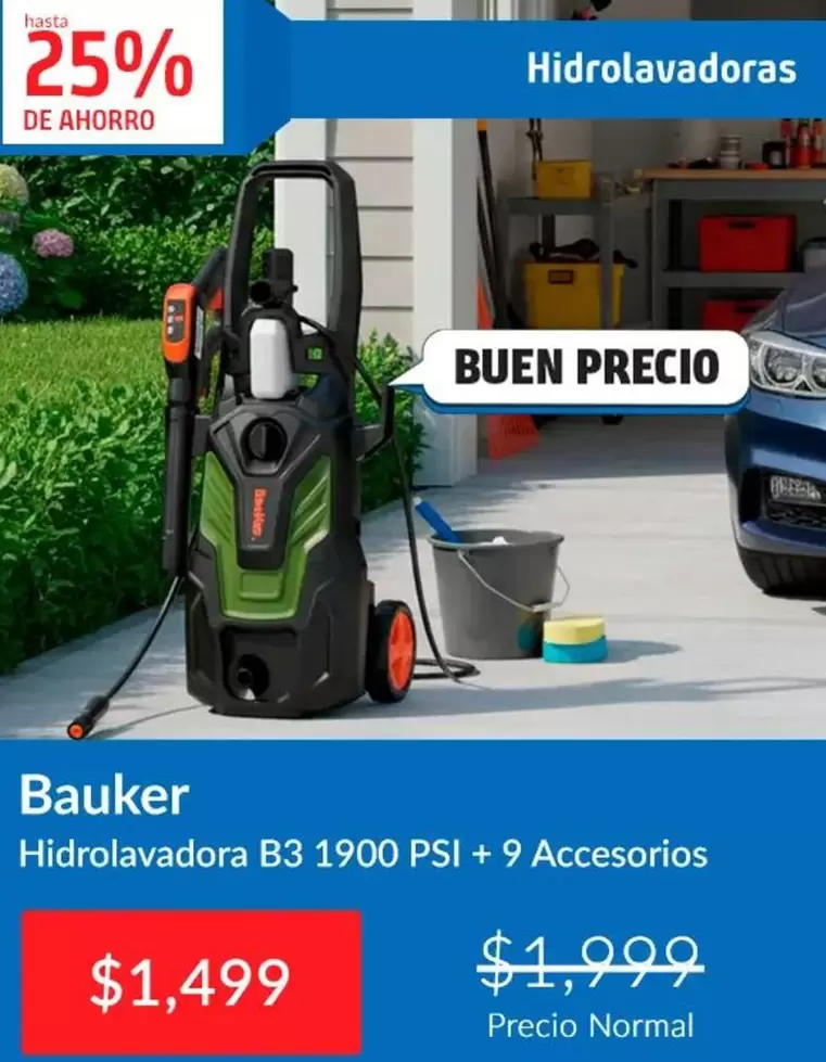 Bauker - Hidrolvadora B3 1900 PSI + 9 Accesorios