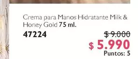 Gold - Crema Para Manos Hidratante Milk & Honey