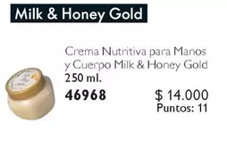 Gold - Crema Nutritiva Para Manos Y Cuerpo Milk & Honey 250 Ml.