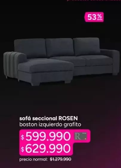 Rosen - Sofá Secional Boston Izquierdo Grafito