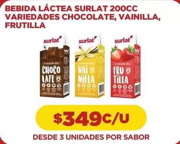 Surlat - Bebida Láctea 200cc Variedades Chocolate, Vainilla, Frutilla