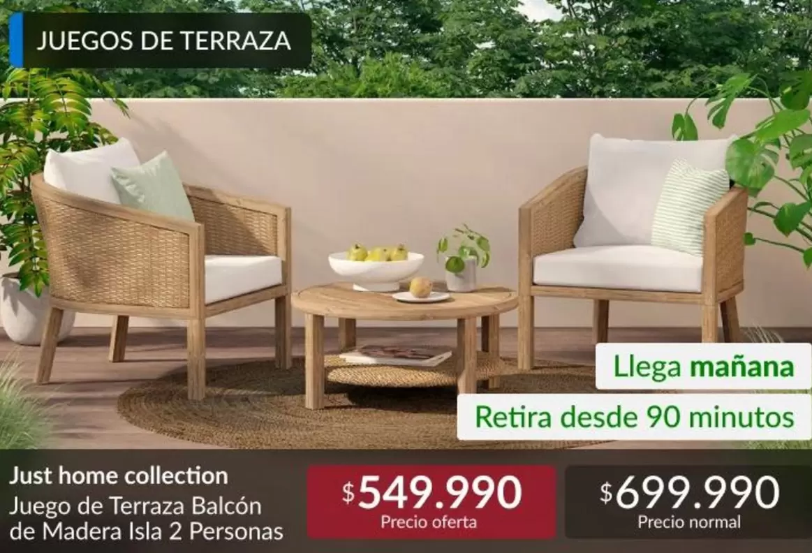 Juego De Terraza Balcón De Madera Isla 2 Personas