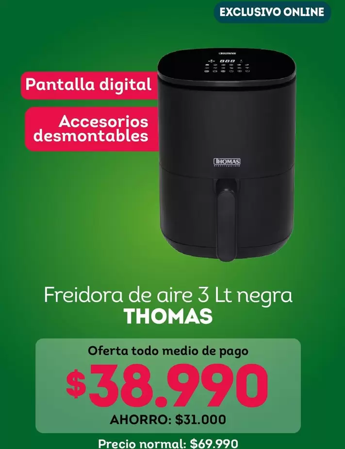 Thomas - Freidora De Aire 3 Lt Negra