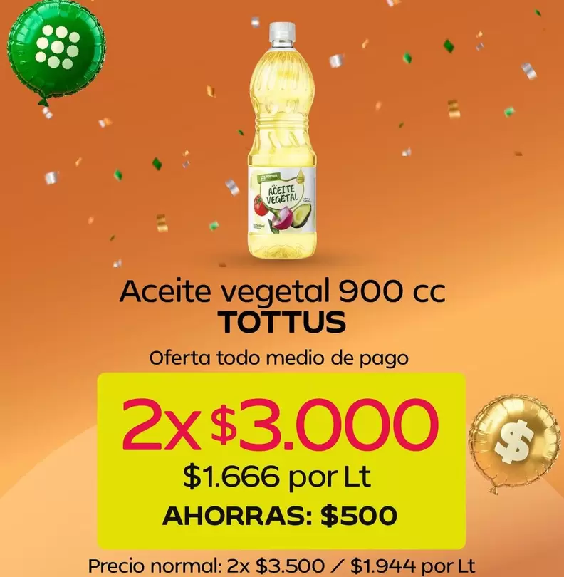 Tottus - Aceite vegetal 900 cc