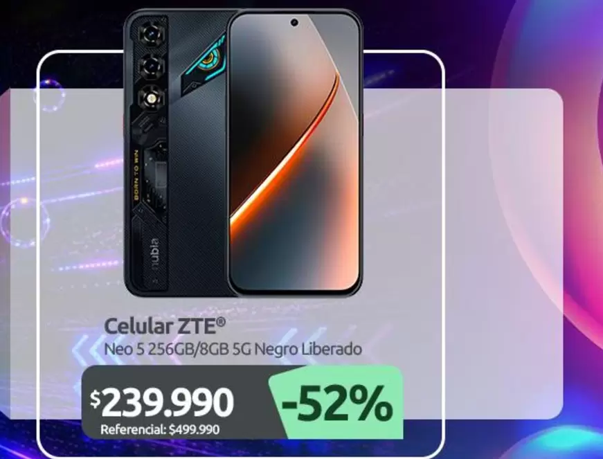 ZTE - Celular Neo 5 256GB/8GB 5G Negro Liberado