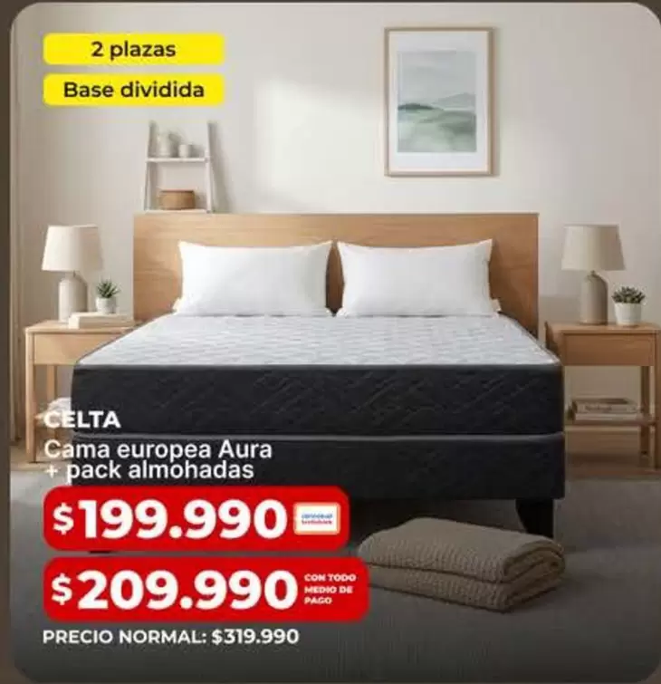 Celta - Cama Europea Aura + Pack Almohadas