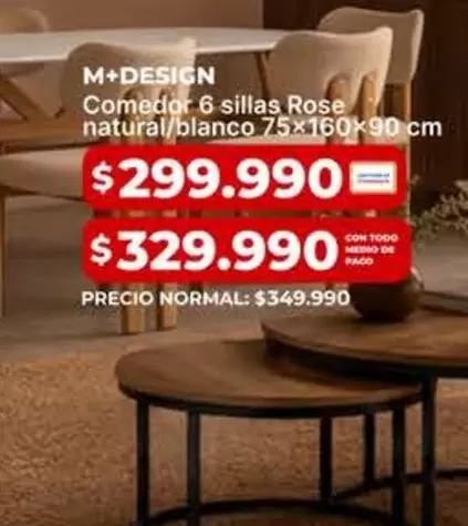 Comedor 6 Sillas Rose Natural/blanco