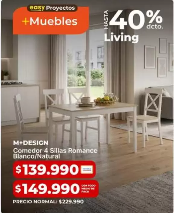 Comedor 4 Sillas Romance Blanco/Natural