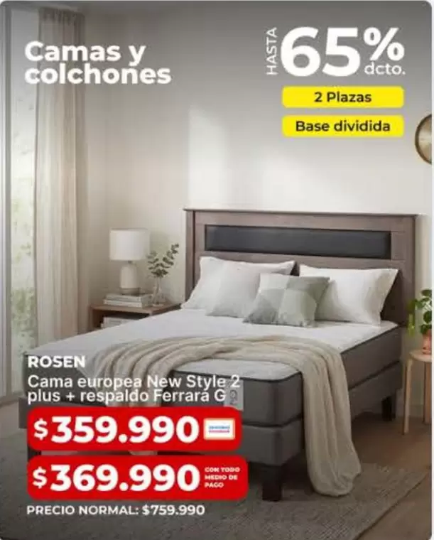 Rosen - Cama Europea New Style 2 Plus + Respeldo Ferrar&C