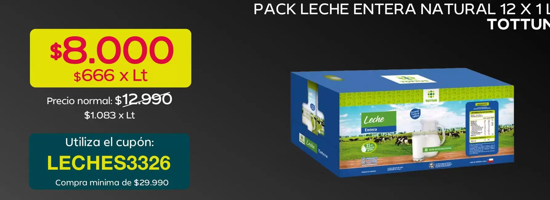 Tottus - Pack Leche Entera Natural