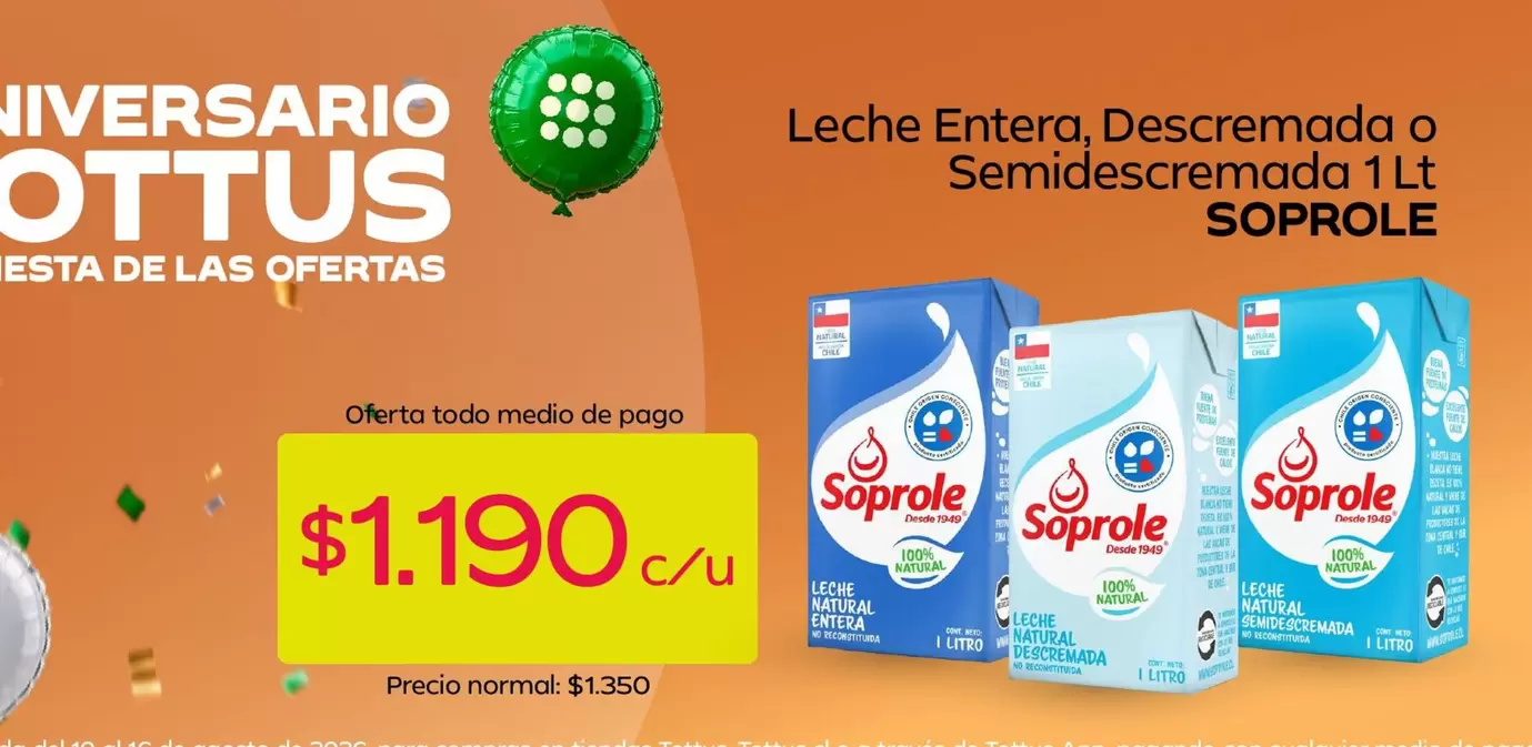 Soprole - Leche Entera, Descremada O Semidescremada