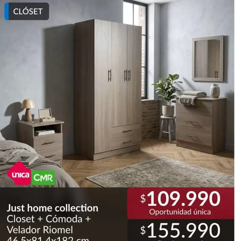 Just Home Collection Closet + Cómoda + Velador Riomel