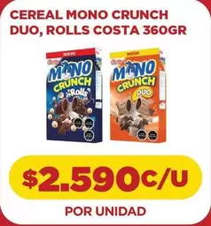 Duo - Cereal Mono Crunch , Rolls Costa 360gr