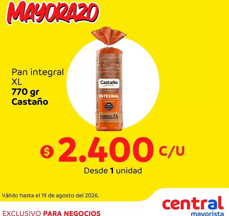 Castaño - Pan Integral Xl 770 Gr